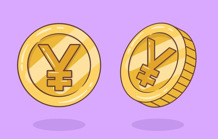 Une pièce d'or avec un symbole d'une illustration mignonne de yen