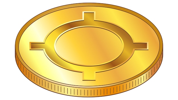 Pièce d'or avec vue de dessus isométrique de signe de monnaie universelle isolée sur blanc Caractère utilisé pour désigner une devise non spécifiée Élément de conception