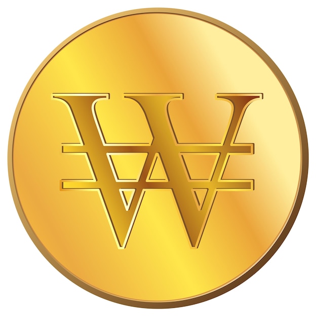 Vecteur pièce d'or won sud-coréen krw vue de face isolée sur blanc monnaie de la république de corée élément de conception