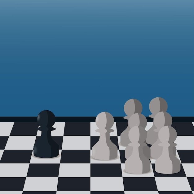 Vecteur pièces d'échecs avec un pion noir contre de nombreux pions blancs minorité contre illustration vectorielle de concept majoritaire