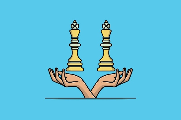 Pièces d'échecs Roi sur les mains vector illustration Sport jeu de société objet icône concept