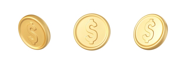 Pièces d'or 3D placées dans différentes positions isolées sur fond blanc Illustration vectorielle 3d