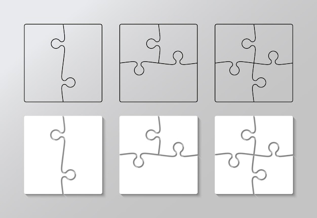 Vecteur pièces de puzzle remplies et contournées schéma pour le jeu de réflexion arrière-plan de mosaïque simple set de grilles de puzzle