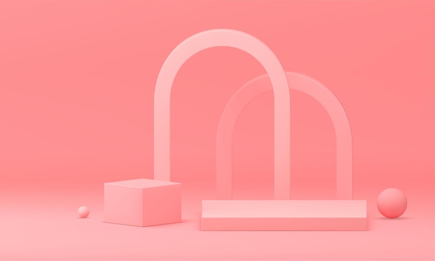 Piédestal de podium 3d réaliste avec élément de décor géométrique rose pour illustration vectorielle publicitaire