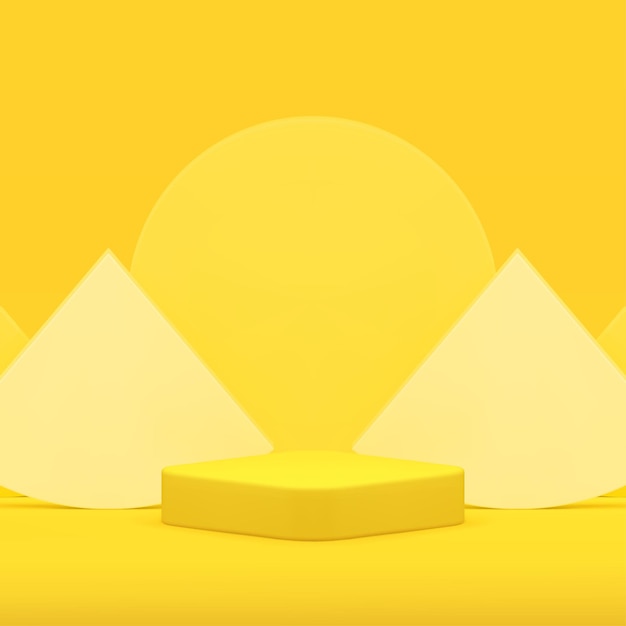 Piédestal de podium géométrique de vitrine 3D jaune avec fond mural vectoriel réaliste