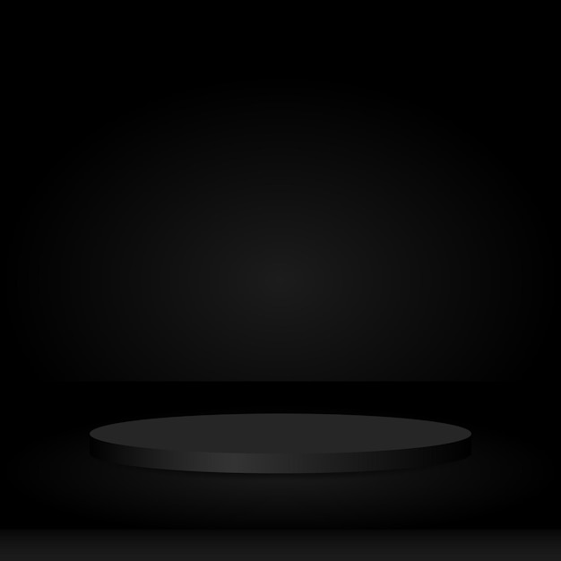 Piédestal rond sur podium circulaire de fond de salle de studio noir pour l'affichage de publicité de produit