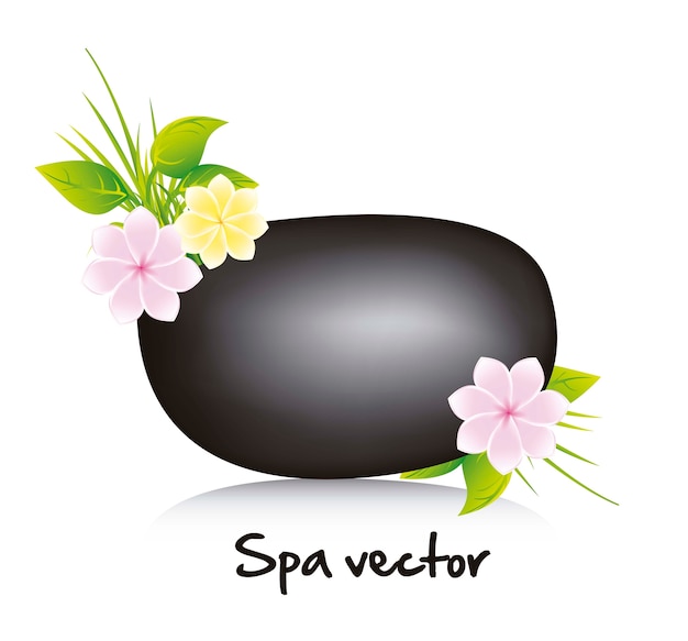 Vecteur pierre noire spa avec fleurs et feuilles vector illustration