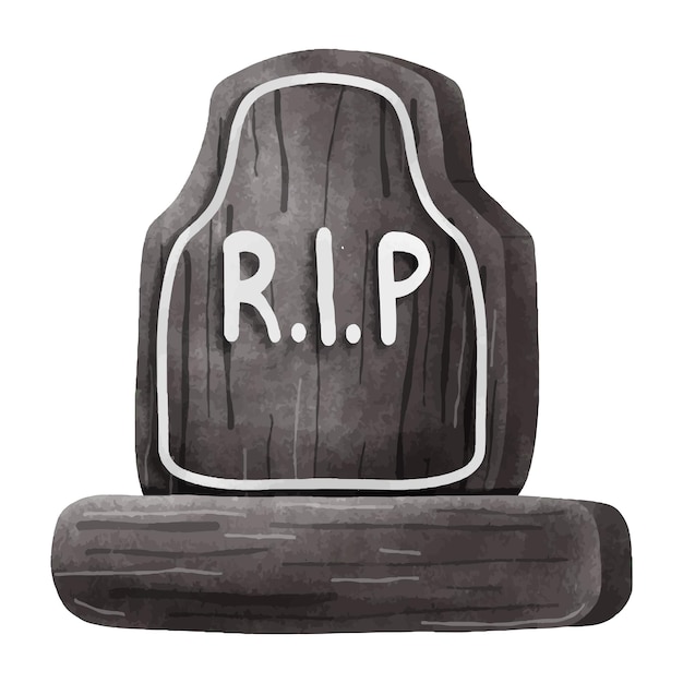 Vecteur pierre tombale déchirée avec un fantôme mignon halloween rip élément d'illustration vectorielle aquarelle
