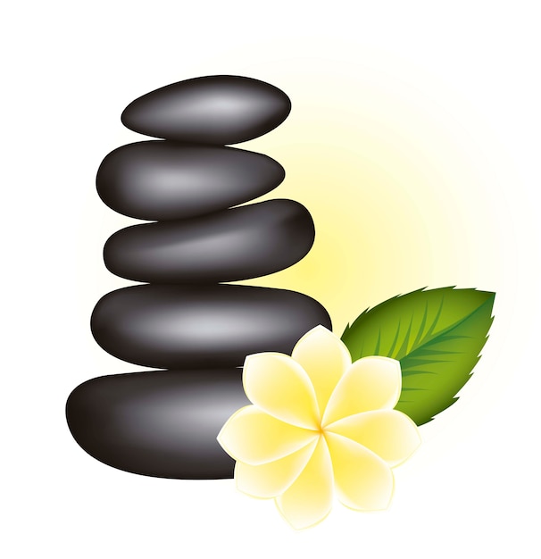 pierres noires spa avec illustration vectorielle flowr et feuille