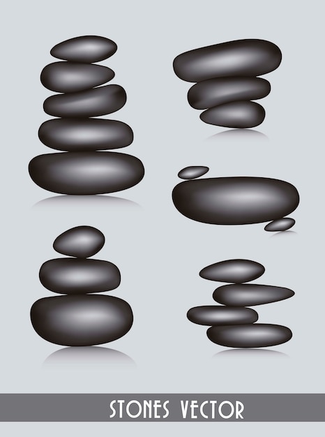 Pierres Noires Spa Sur Illustration Vectorielle Fond Gris