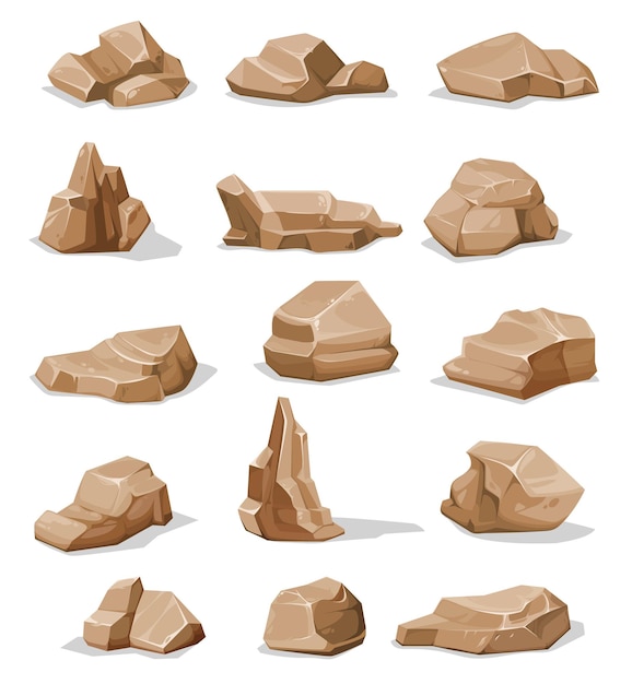 Pierres de roche brune de dessin animé, rochers ou gravier