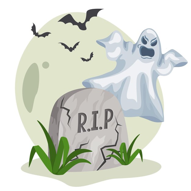 Pierres Tombales En Pierre D'halloween Et Fantôme. Illustration De