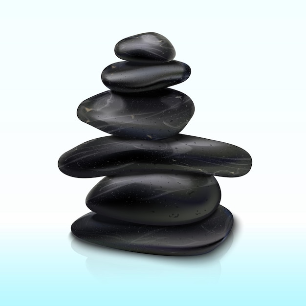 Des pierres zen réalistes pile de cailloux tour équilibre tranquillité bien-être nature sérénité méditation concept spa massage pile de pierres lisses roches méditatives illustration vectorielle exacte
