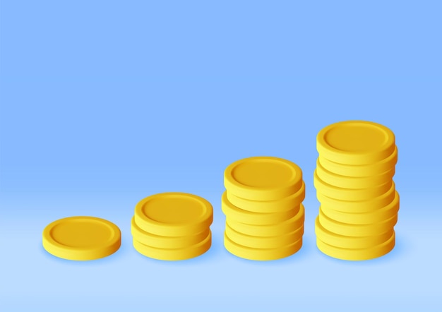 Pile 3D d'icône de pièces d'or isolée