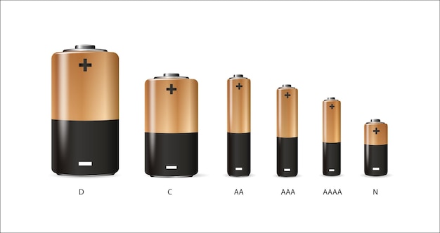 Vecteur pile alcaline de taille différente isolée sur fond blanc vecteur de batterie