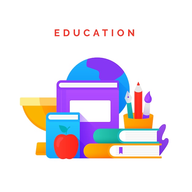 Pile de livres et école étudiant l'équipement illustration plate pour la journée internationale de l'éducation et de l'alphabétisation