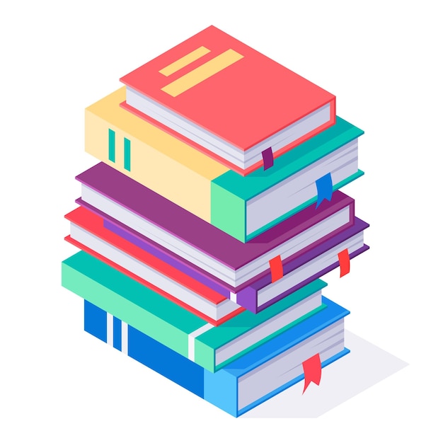 Pile de livres isométriques Littérature différente pile de livres 3d lecture et éducation école ou collège concept illustration vectorielle Littérature livres éducatifs