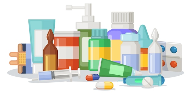Pile de médicaments de pharmacie Icône de traitement médical de dessin animé