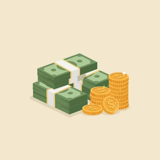Des piles d'argent et de pièces d'or Illustration monétaire