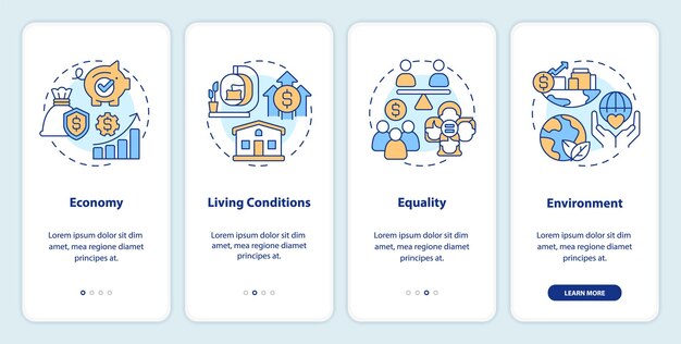 Piliers de l'écran de l'application mobile d'intégration de l'indice de croissance inclusive