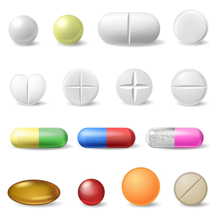 Vecteur pilules médicales réalistes. capsule de vitamines et d'antibiotiques de soins de santé de médecine, ensemble d'icônes de médicaments antidouleur pharmaceutiques. antibiotique médical pharmaceutique, illustration de pharmacie blanche