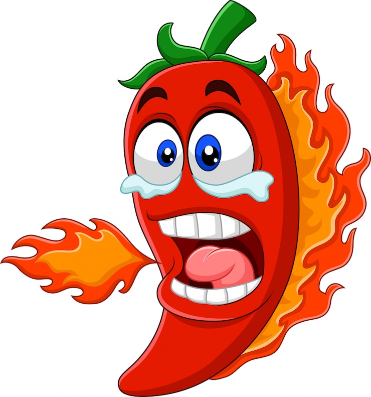Vecteur piment dessin animé crachant du feu