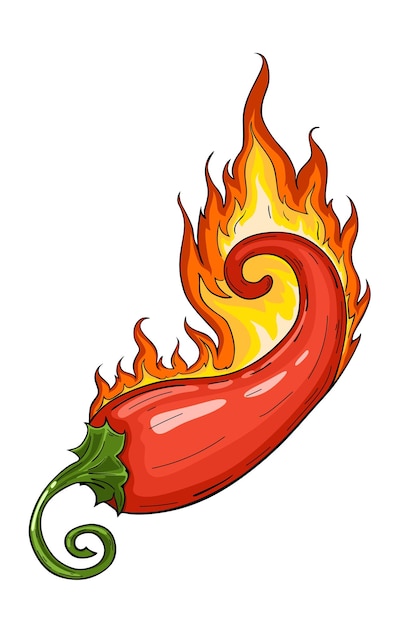 Piment Rouge Chaud Avec Illustration Vectorielle De Feu