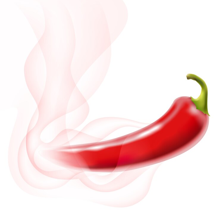 Vecteur piment rouge avec de la fumée sur blanc