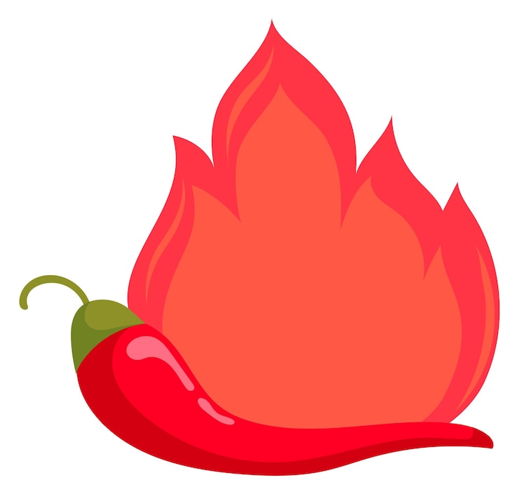 Vecteur piments rouges avec flamme de feu logo d'épices de dessin animé