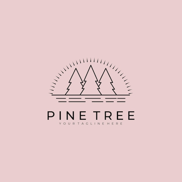 Pin Arbre Ligne Art Nature Logo Vintage Vector Illustration Design