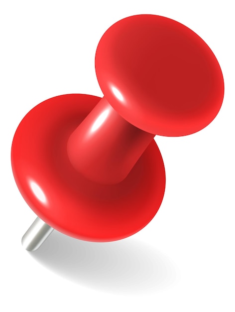 Pin trombone Bouton en plastique punaise rouge réaliste avec une punaise d'aiguille en métal pour attacher des rappels à la papeterie de bureau de tableau de notes isolé élément 3d vecteur objet isolé