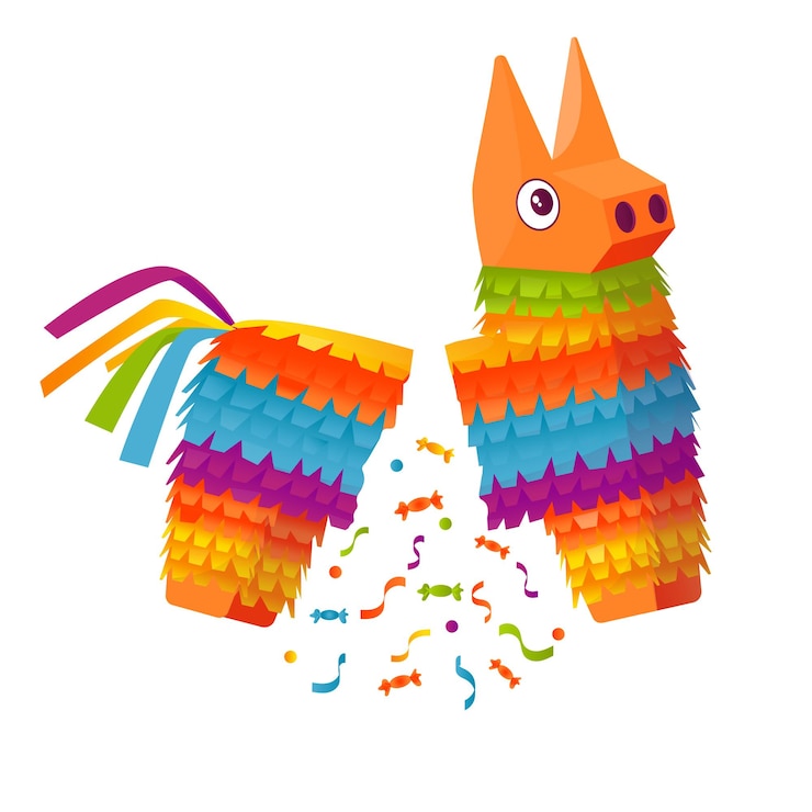 Vecteur pinata pour un anniversaire jouet en papier ondulé avec des bonbons ou une surprise à l'intérieur