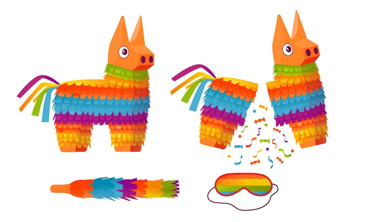 Vecteur pinata pour un anniversaire jouet en papier ondulé avec des bonbons ou une surprise à l'intérieur