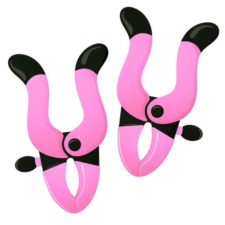 Vecteur pince à mamelon rose mignon accessoires pour style de dessin animé plat bdsm isolé sur fond blanc