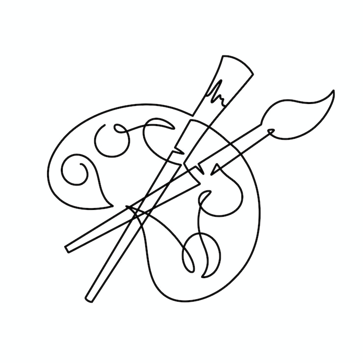 Vecteur pinceau vectoriel continu d'une ligne avec illustration de la palette de couleurs
