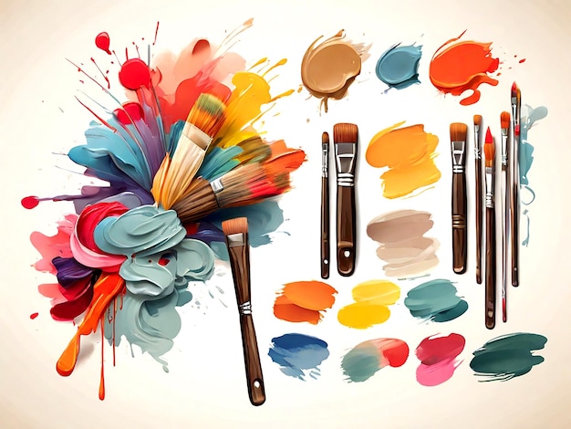 Pincettes De Peinture Vectorielles Et Palettes De Couleurs Isolées