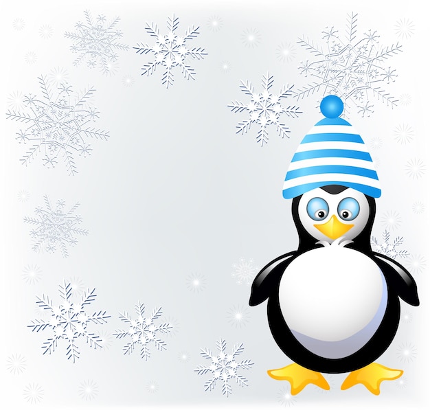 Pingouin amusant en bonnet tricoté avec pompon et place pour inscription