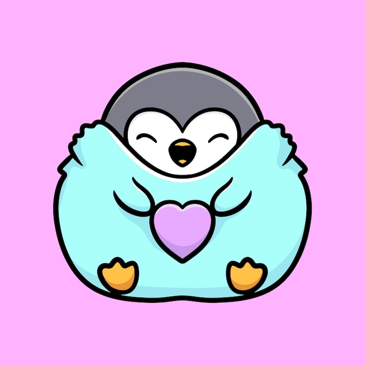 Vecteur pingouin dessin animé mascotte vecteur drôle sourire bonheur amusant design plat mignon