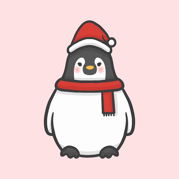 Pingouin Mignon Costume Noël Vecteur De Style Cartoon Dessiné à La Main