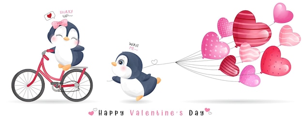 Pingouin Mignon Doodle Pour La Collection De La Saint Valentin