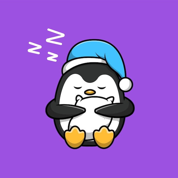 Pingouin Mignon Dormir Câlin Oreiller Dessin Animé Icône Vecteur Illustration