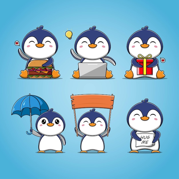 Pingouin Mignon Set Illustration Vectorielle