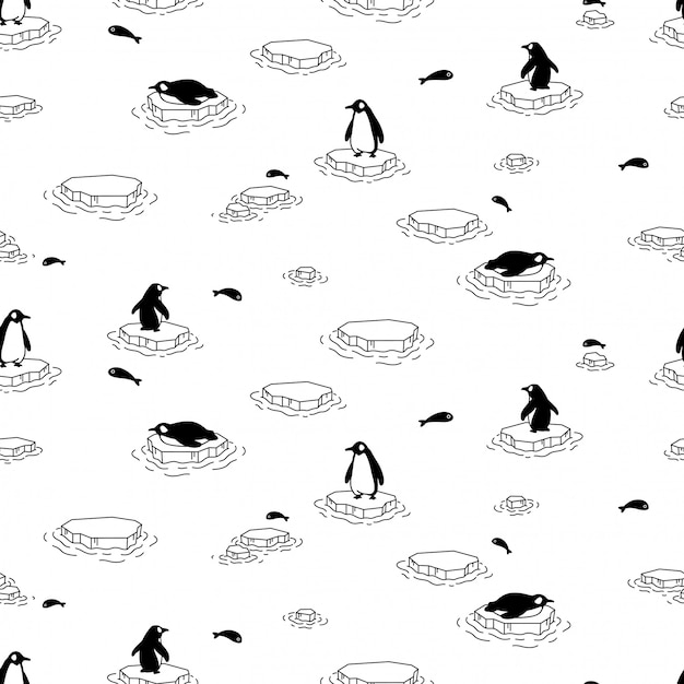 Pingouin Modèle Sans Couture Oiseau Iceberg Illustration Dessin Animé