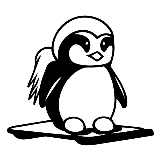 Pingouin Avec Une Planche De Surf Sur La Glace Illustration Vectorielle