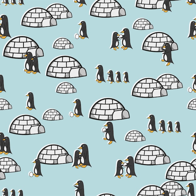 Pingouins Mignons Dans Les Igloos Enfants Motif De Fond Sans Soudure