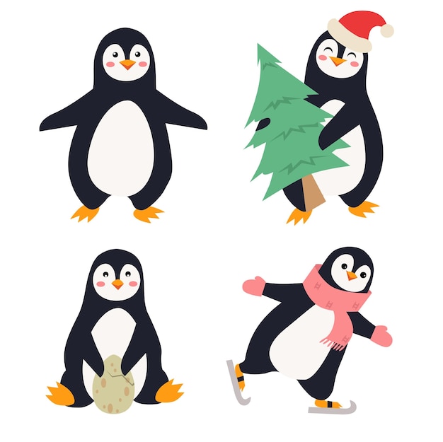 Vecteur pingouins de vacances mignons pingouins de vacances drôles