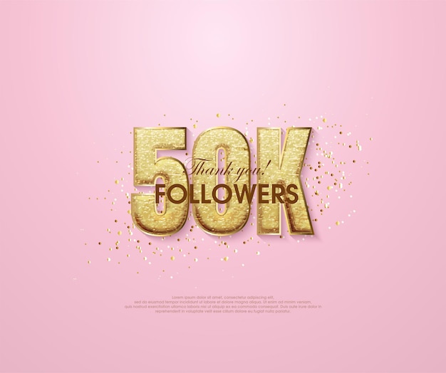 Pink 50k merci followers bannière de remerciement pour les publications sur les réseaux sociaux Fond vectoriel Premium pour la conception de la célébration des réalisations