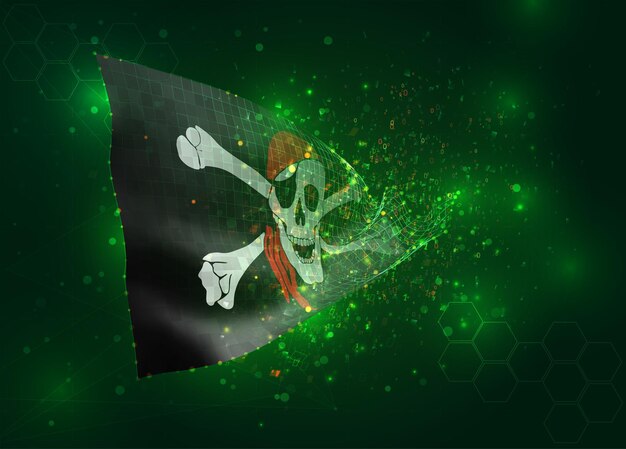 Pirate Sur Le Drapeau 3d Vectoriel Sur Fond Vert Avec Des Polygones Et Des Numéros De Données