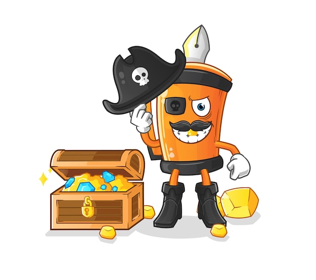 Pirate Drôle De Stylo Avec La Conception D'illustration De Mascotte De Trésor