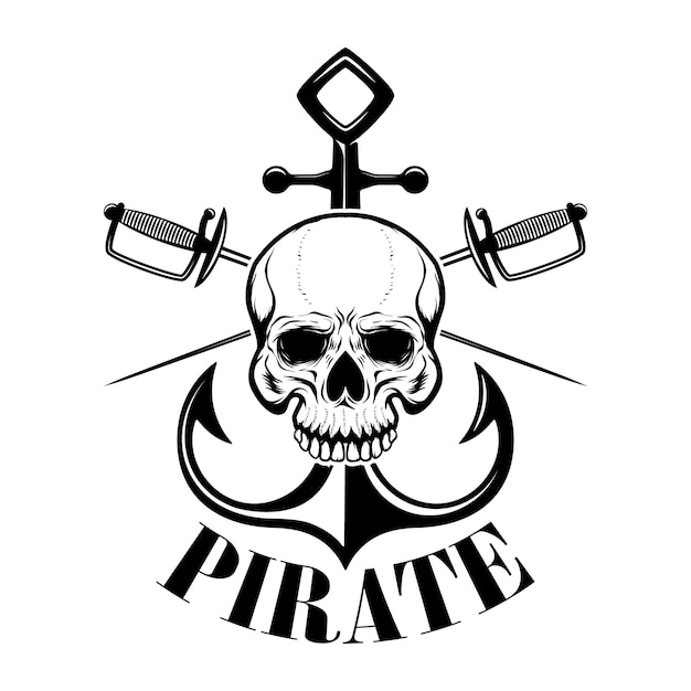 Vecteur les pirates. modèle d'emblème avec épées et crâne de pirate. élément pour logo, étiquette, emblème, signe. illustration